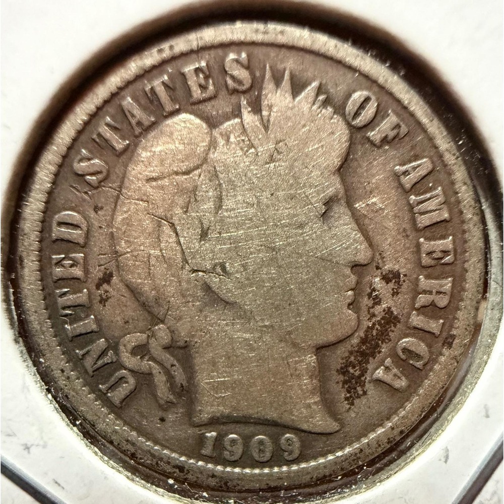 1909 S Barber Dime 90% Silver US Coin San Francisco Mint Liberty Head Ten Cents
